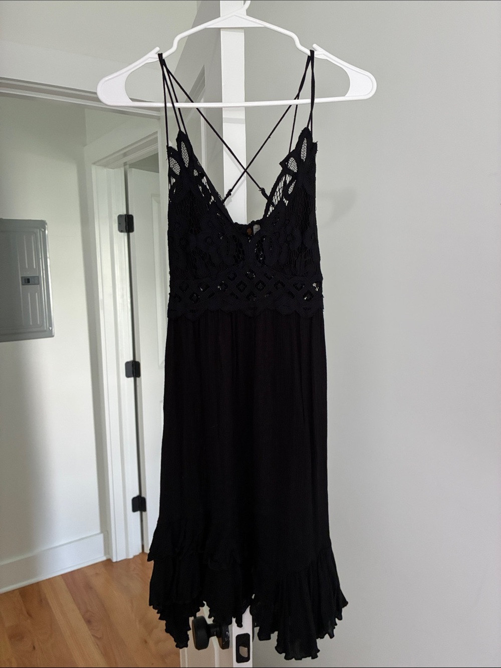 Size small Free People Black Lace Bodice Crisscross Mini Dress